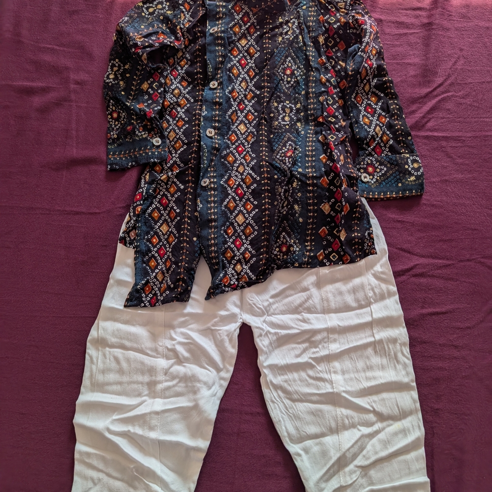 Colorful Patterned Kurta with White Pants